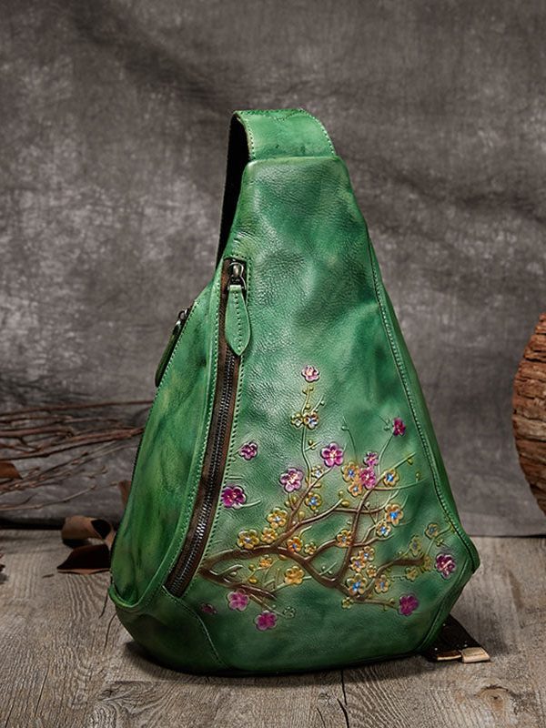 Unique Grey Plum Blossom Jacquard Calf Leather Backpack Bag