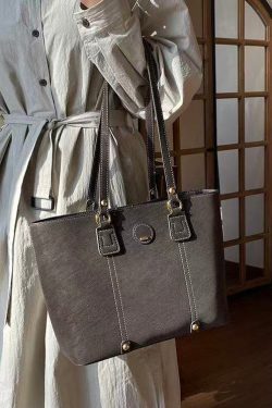 Unique Grey Solid Durable Large Capacity Faux Leather Shoulder Bags