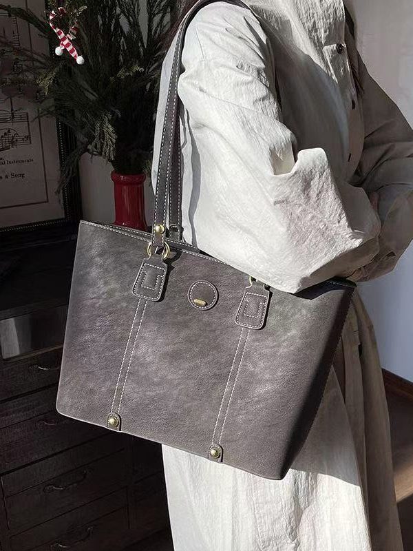 Unique Grey Solid Durable Large Capacity Faux Leather Shoulder Bags