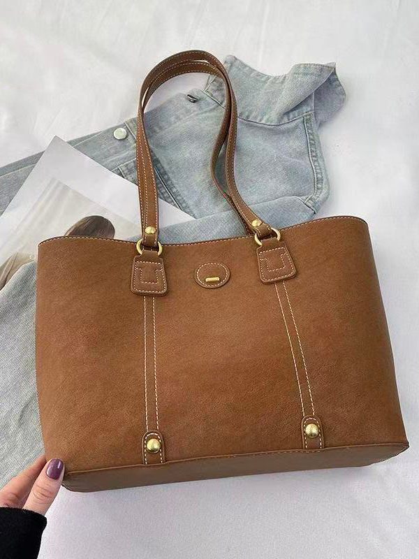 Unique Grey Solid Durable Large Capacity Faux Leather Shoulder Bags