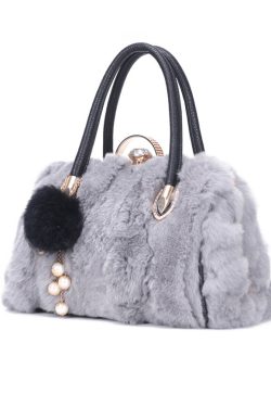 Unique Grey Versatile The Rabbit Wool Tote Handbag