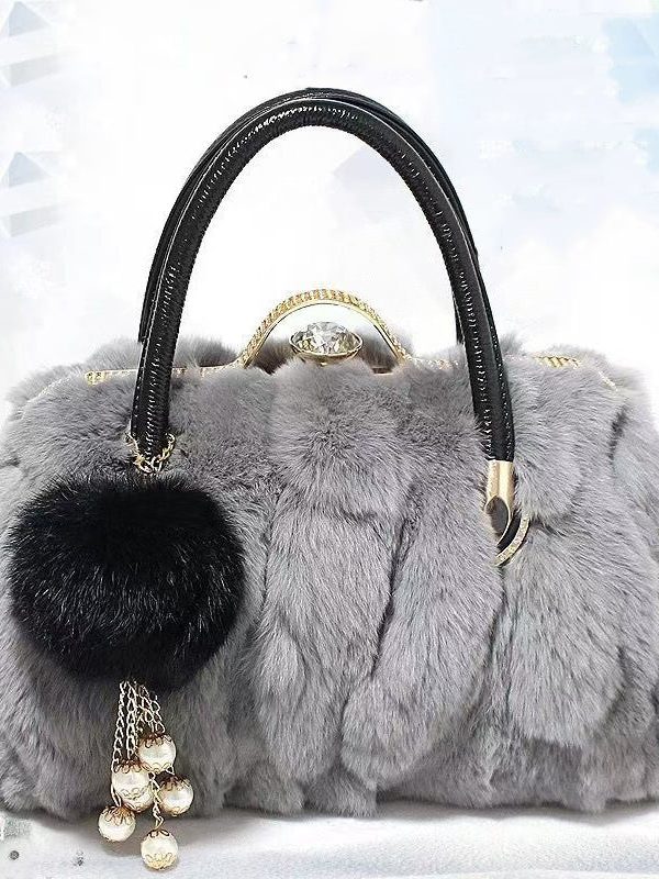 Unique Grey Versatile The Rabbit Wool Tote Handbag