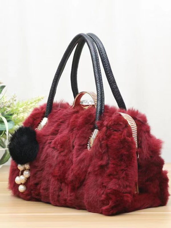 Unique Grey Versatile The Rabbit Wool Tote Handbag