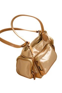 Unique Khaki Nylon Pockets Shoulder Bag