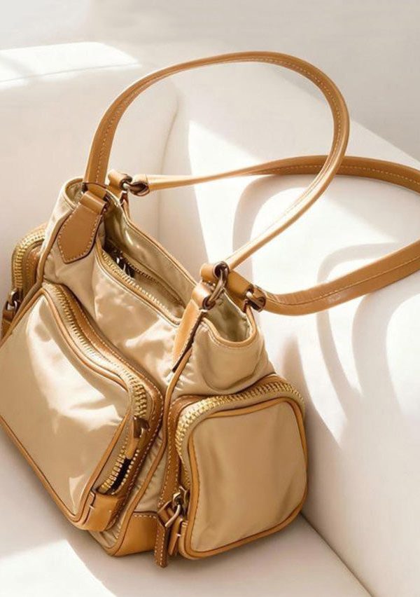 Unique Khaki Nylon Pockets Shoulder Bag