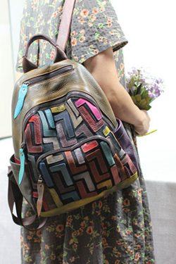 Unique Light Green Patchwork Applique Calf Leather Backpack Bag