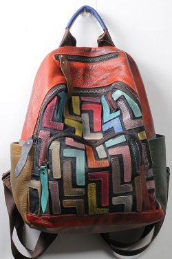 Unique Light Green Patchwork Applique Calf Leather Backpack Bag