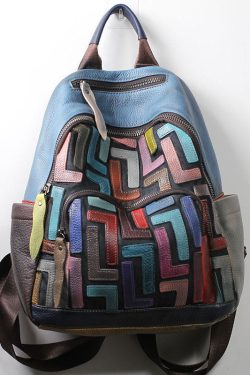 Unique Light Green Patchwork Applique Calf Leather Backpack Bag