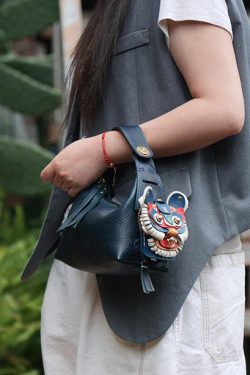 Unique Navy Asymmetrical Design Leather Tote Handbag