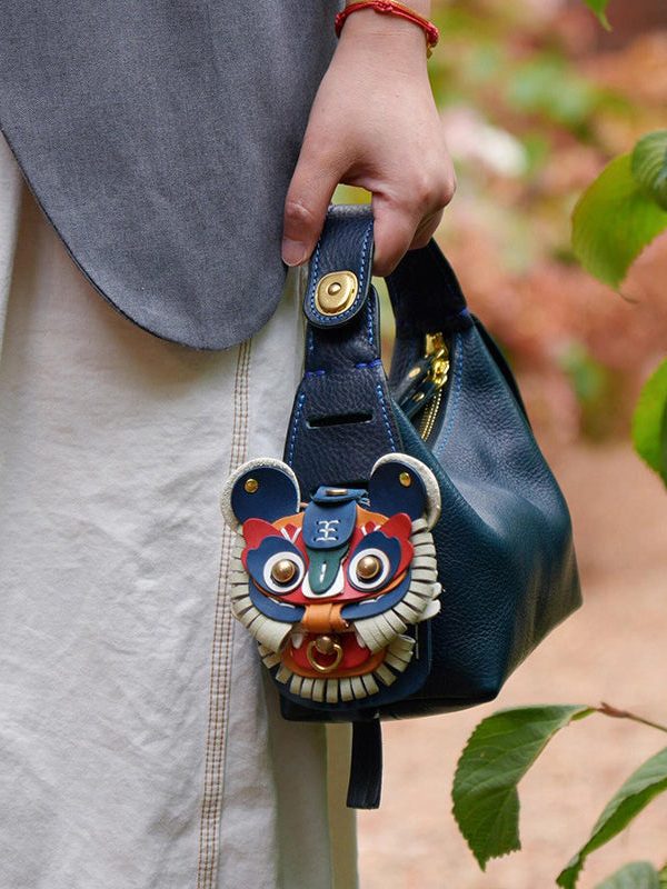 Unique Navy Asymmetrical Design Leather Tote Handbag