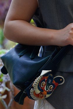 Unique Navy Asymmetrical Design Leather Tote Handbag