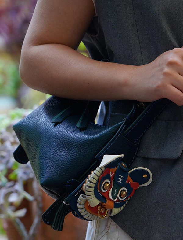 Unique Navy Asymmetrical Design Leather Tote Handbag