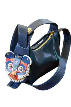 Unique Navy Asymmetrical Design Leather Tote Handbag