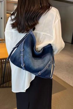 Unique Navy Versatile Large Capacity Denim Satchel Handbag