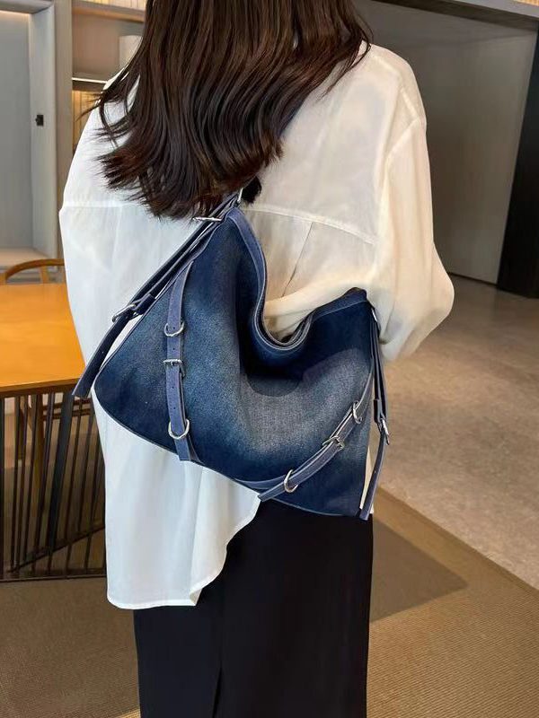 Unique Navy Versatile Large Capacity Denim Satchel Handbag