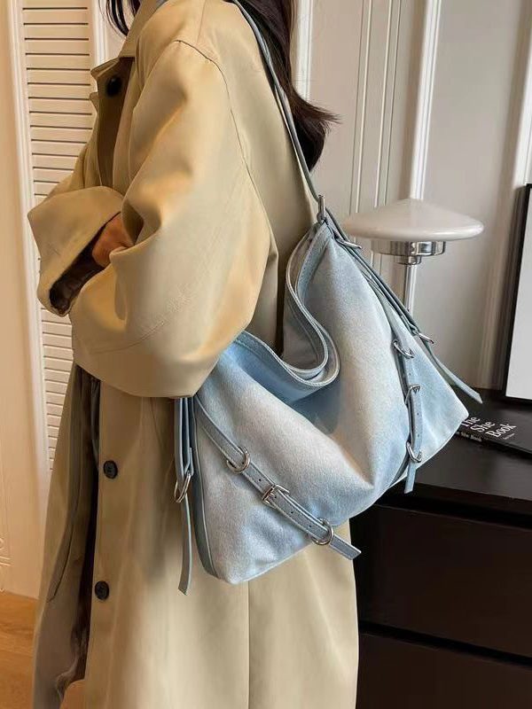 Unique Navy Versatile Large Capacity Denim Satchel Handbag