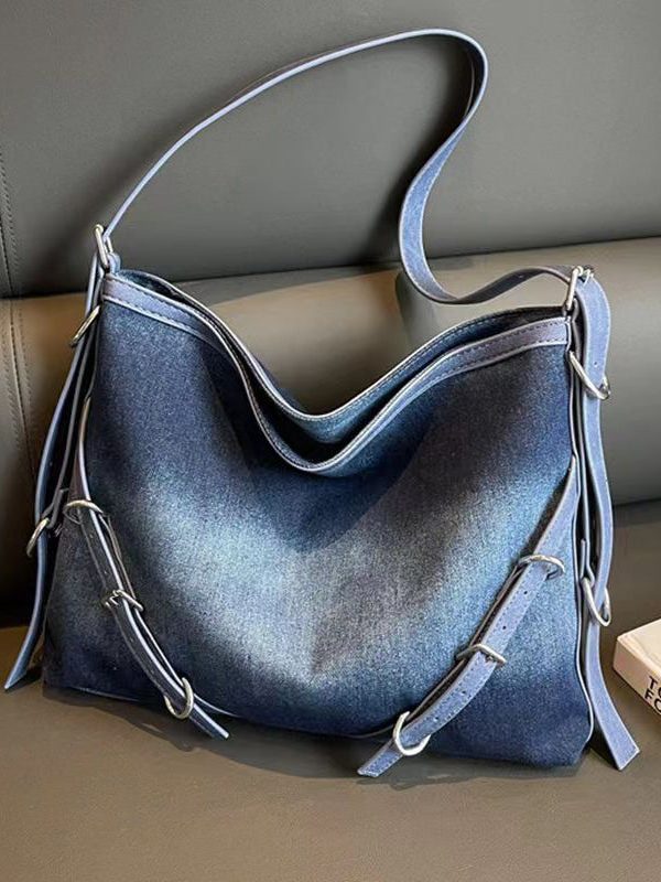 Unique Navy Versatile Large Capacity Denim Satchel Handbag