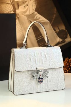 Unique Purple Butterfly Embossed Calf Leather Tote Satchel Handbag