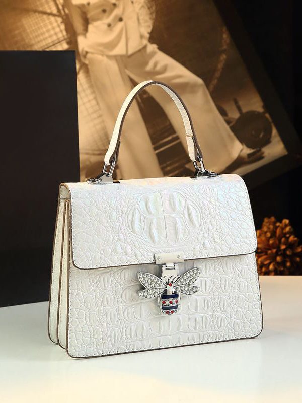 Unique Purple Butterfly Embossed Calf Leather Tote Satchel Handbag