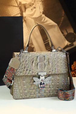 Unique Purple Butterfly Embossed Calf Leather Tote Satchel Handbag