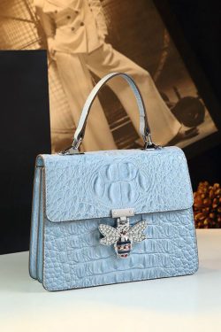 Unique Purple Butterfly Embossed Calf Leather Tote Satchel Handbag