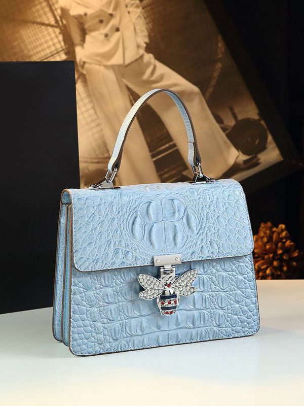 Unique Purple Butterfly Embossed Calf Leather Tote Satchel Handbag