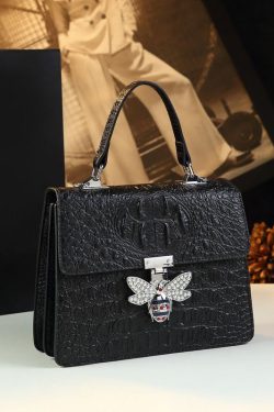 Unique Purple Butterfly Embossed Calf Leather Tote Satchel Handbag