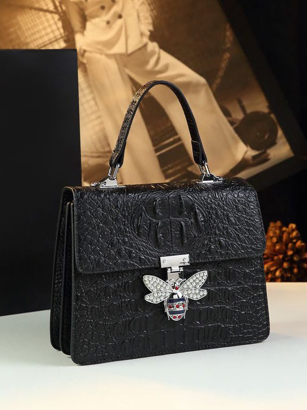 Unique Purple Butterfly Embossed Calf Leather Tote Satchel Handbag