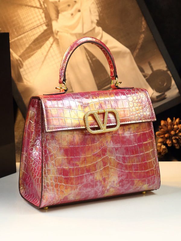 Unique Purple Embossed Solid Durable Calf Leather Tote Handbag