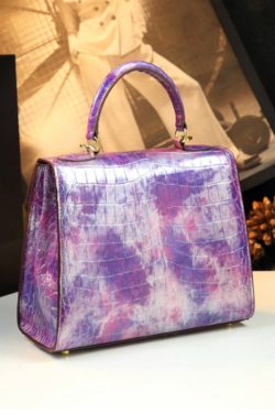 Unique Purple Embossed Solid Durable Calf Leather Tote Handbag