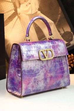 Unique Purple Embossed Solid Durable Calf Leather Tote Handbag