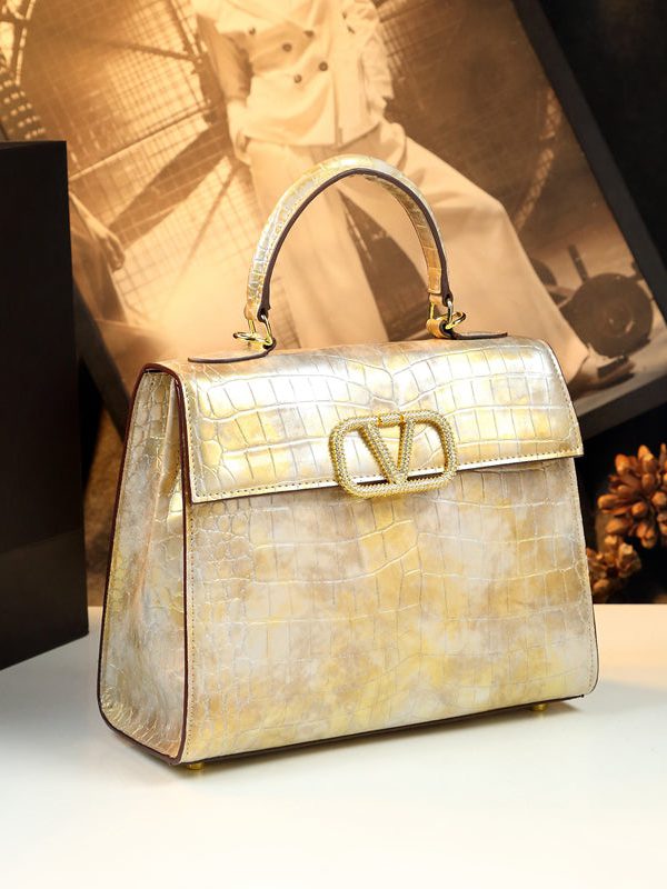 Unique Purple Embossed Solid Durable Calf Leather Tote Handbag