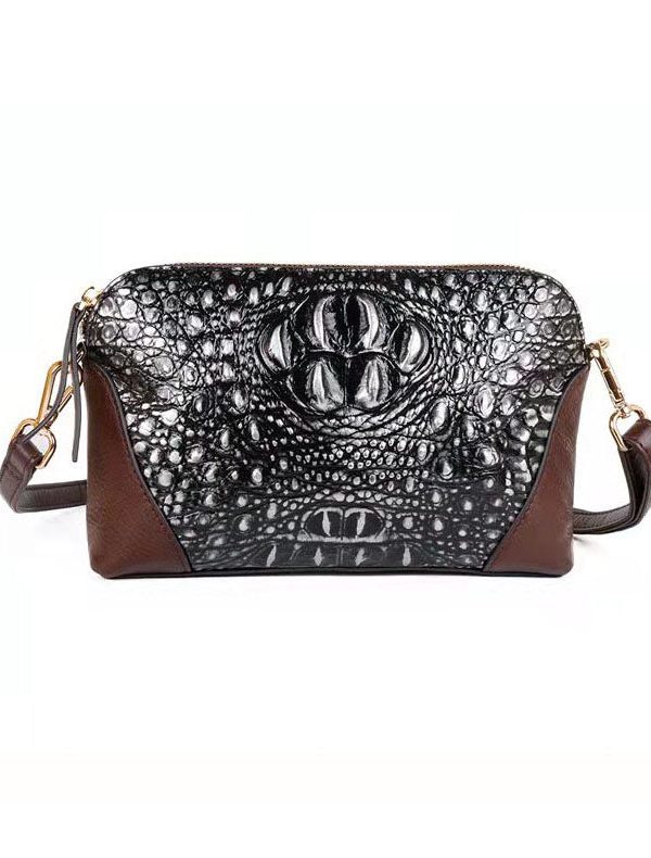 Unique Red Crocodile pattern Paitings Calf Leather Satchel Handbag