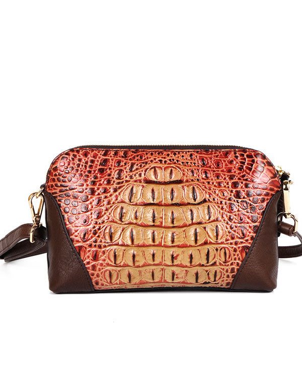 Unique Red Crocodile pattern Paitings Calf Leather Satchel Handbag