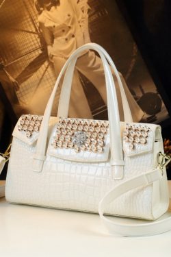 Unique White Alligator Pattern Zircon Faux Leather Tote Handbag