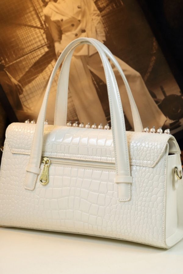 Unique White Alligator Pattern Zircon Faux Leather Tote Handbag