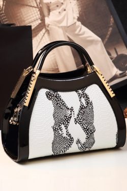 Unique White Embossed Zircon Calf Leather Tote Handbag