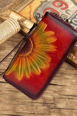 Unique Yellow Embossed Durable Calf Leather Wallet Purse