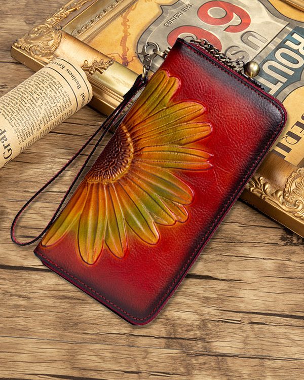 Unique Yellow Embossed Durable Calf Leather Wallet Purse