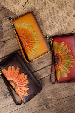 Unique Yellow Embossed Durable Calf Leather Wallet Purse