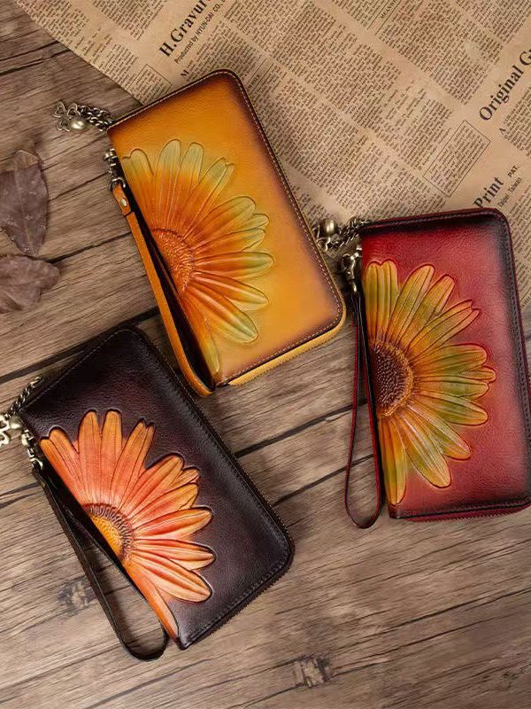 Unique Yellow Embossed Durable Calf Leather Wallet Purse