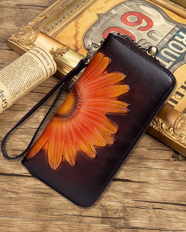 Unique Yellow Embossed Durable Calf Leather Wallet Purse