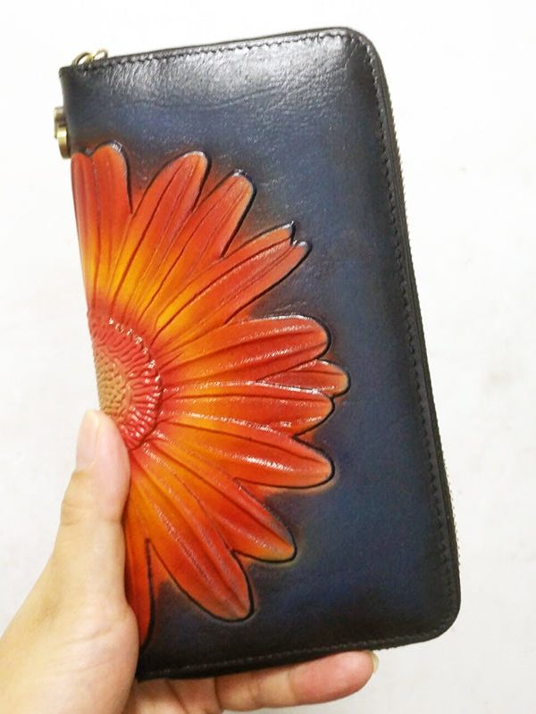 Unique Yellow Embossed Durable Calf Leather Wallet Purse