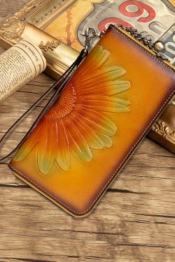 Unique Yellow Embossed Durable Calf Leather Wallet Purse