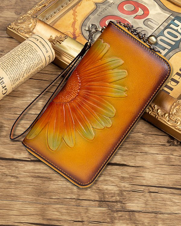 Unique Yellow Embossed Durable Calf Leather Wallet Purse