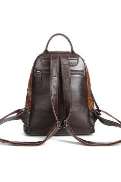 Unique Yellow Embossed Large Capacity Calf Leather Backpack Bag