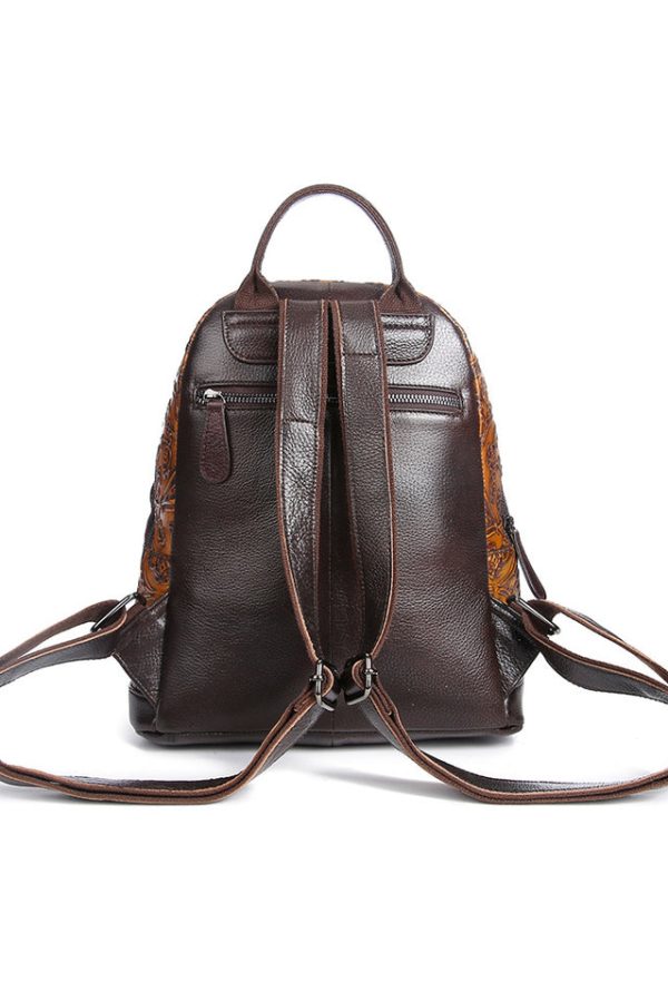 Unique Yellow Embossed Large Capacity Calf Leather Backpack Bag