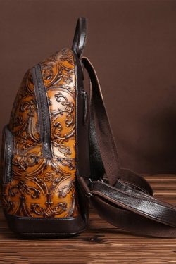 Unique Yellow Embossed Large Capacity Calf Leather Backpack Bag