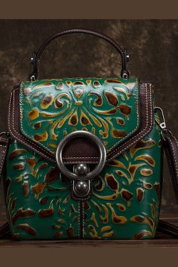 Unique Yellow Embossing Paitings Calf Leather Backpack Bag