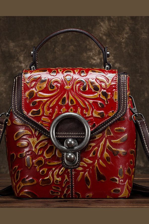 Unique Yellow Embossing Paitings Calf Leather Backpack Bag